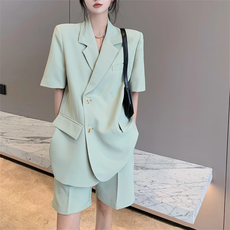 Women's Two piece Short sleeved Suit Jacket+suit Shorts Summer New