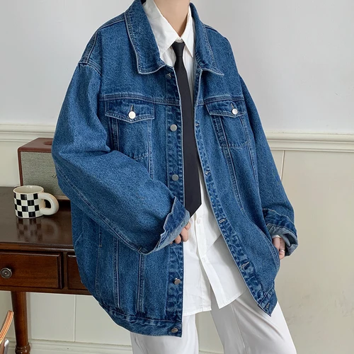 남성용 블랙 데님 재킷, 턴다운 칼라 청바지 코트, 멀티 포켓 오버올 스트리트웨어, 루즈 캐주얼 남성 의류, 플러스 사이즈 5XL-M 4