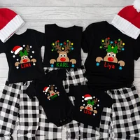 Matching Christmas Family Shirt Custom Name Reindeer Graphic Tees for Family Personalized Holiday Xmas Dad Mom and Me Shirts 1