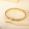 JOVO LOVE Triangle Crystal Bangle Stainless Steel Gold Color Waterproof Wide Cuff Bracelet For Women Jewelry Accessories 5