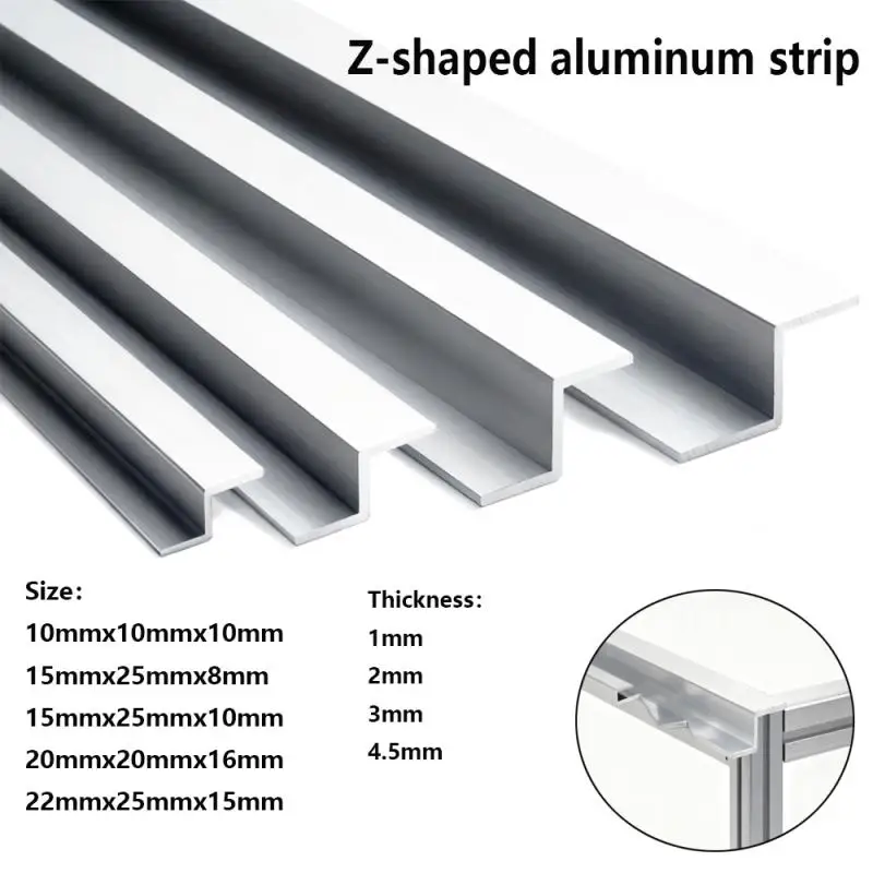 Z-förmige Aluminium-Kantenverkleidung 10/15/20/22 mm, flexible dekorative Formplatte für Schranktür-Fensterrahmen (1 Stück)