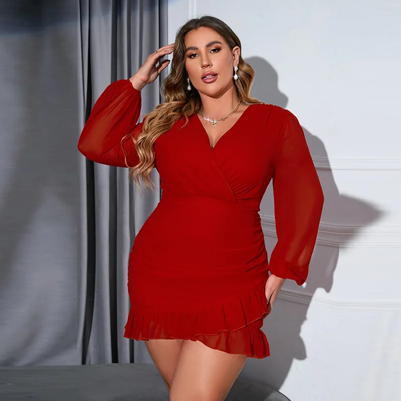 

Elegant And Elegant Long Sleeved Dress Fashionable Temperament Commuting Plus Size Women's Short Skirt New For Autumn 2023