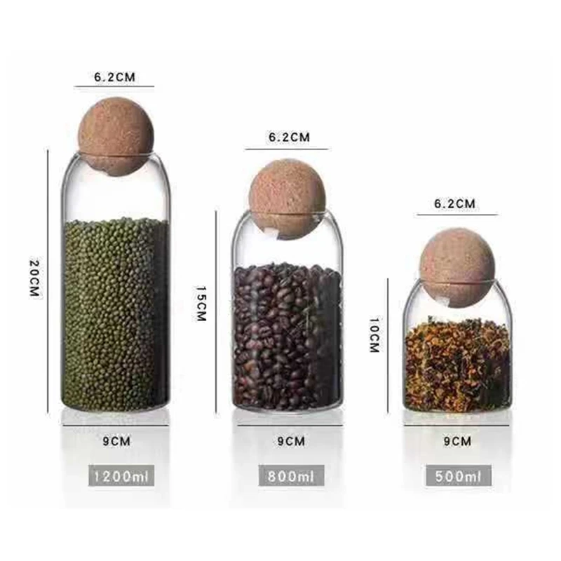 Clear Glass Bottles Glass Food Storage Containers Airtight Round Cork Candy Nut Spice Coffee Bean Portable Food Container