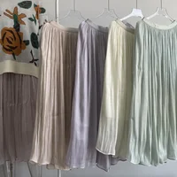 Hirsionsan Satin High Waist Skirts Women 2024 New Soft Smooth Silk Office Lady Basic Midi Skirt Chic Elegant Glossy Long Skirt - Image 5