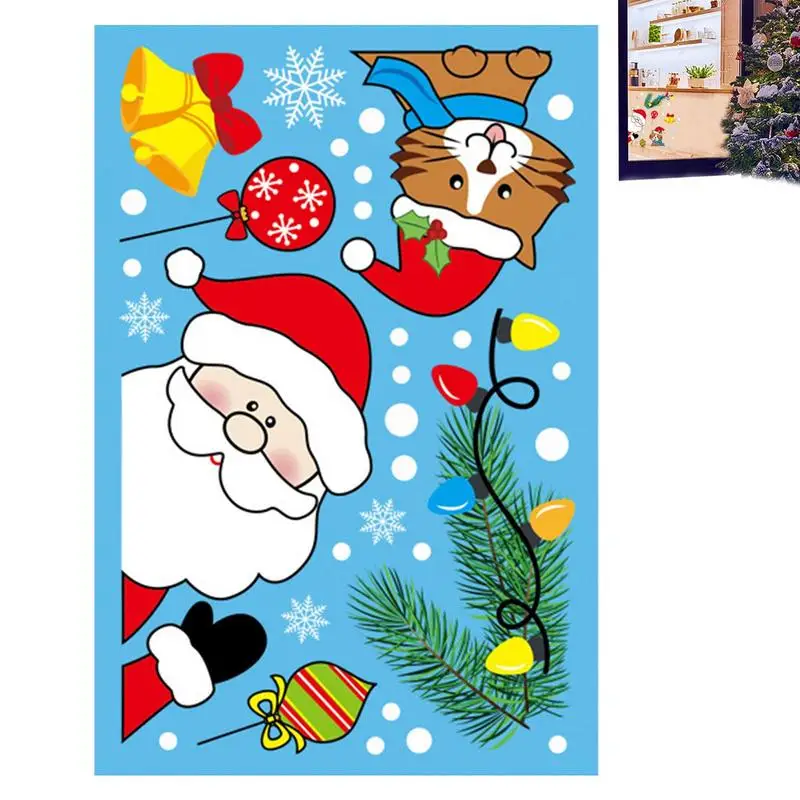 

Christmas Window Clings Colorful Santa Claus Reindeer Window Clings Refrigerator Stickers Waterproof Self-Adhesive PVC
