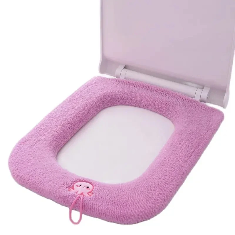 Thickened Plush Toilet Mats With Portable Handle Household Universal Toilet Seat Pads Bathroom Pure Color Square Cushion