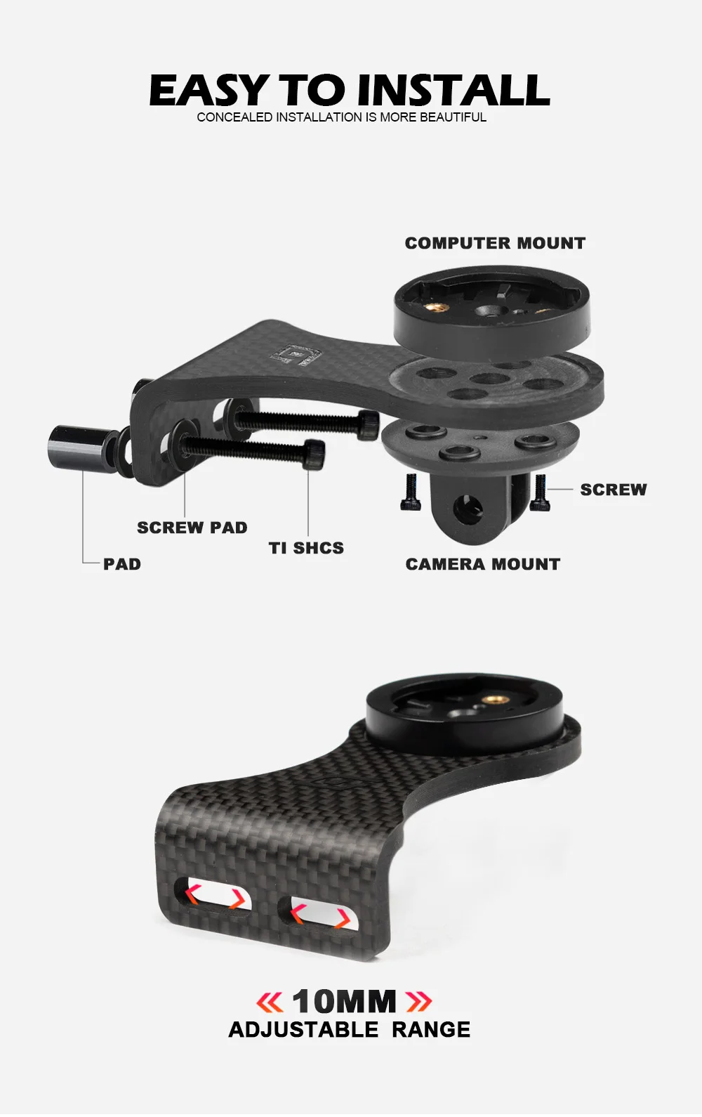 OGEVKIN Fahrradvorbauverlängerung Carbon Computerhalterung Rack für GPS/Fahrradcomputer/Kamera/Licht Fahrradzubehör 3K Schwarz – Detail 3