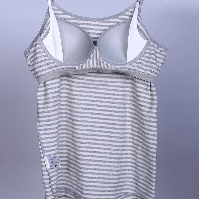 Maternity Women Nursing Cami Tank Tops for Breastfeeding Camisole Pregnant Build-in Bra Removable Pads Casual Cotton Vest Top