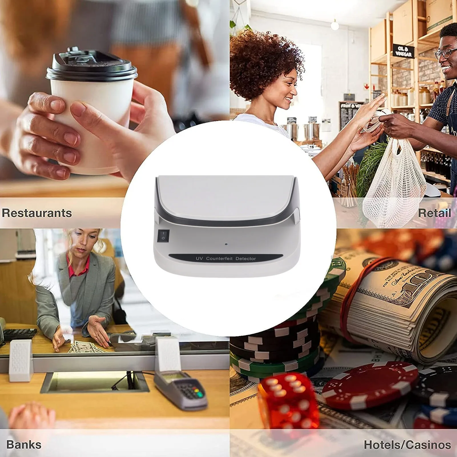 UV Counterfeit Bill Money Detector Automatic On Off Currency Detector for Check Passport Credit Card DC5V 2A UV Money Detector