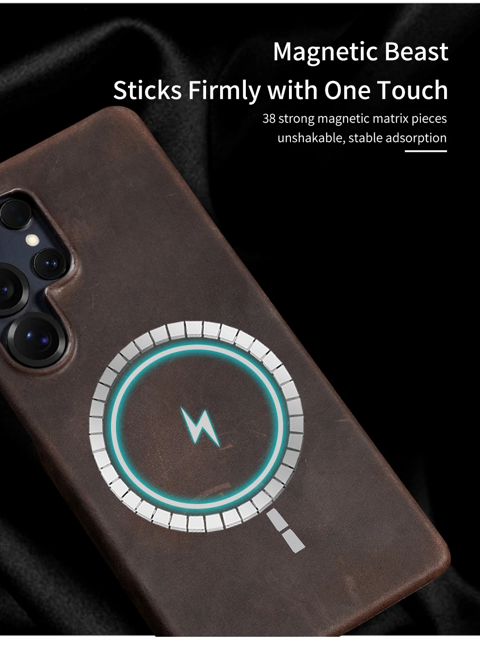 Samsung Leather Phone Case – Genuine Cowhide Magnetic Phone Cover for S24 S25 Ultra