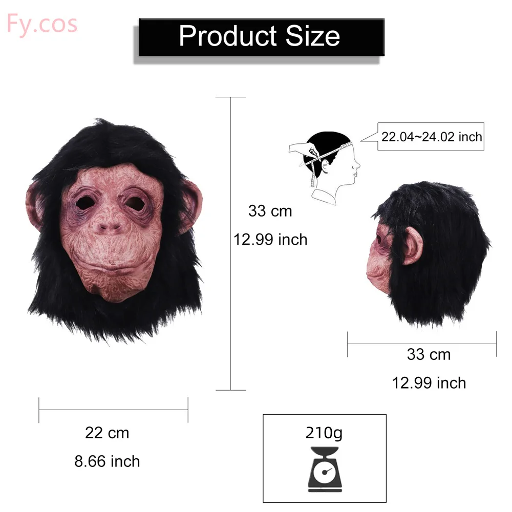 Monkey Full Face Mask Animal Latex Head Carnival Party Cosplay Helmet Funny Hood Halloween Accessories Novelties Costume for Men