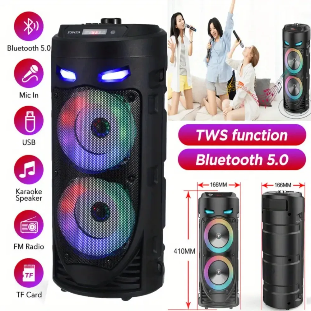 Przenośny głośnik z podwójnym subwooferem, narzędzie do wzmacniania mikrofonu, subwoofer, głośnik zewnętrzny, dźwięk stereo do domu.