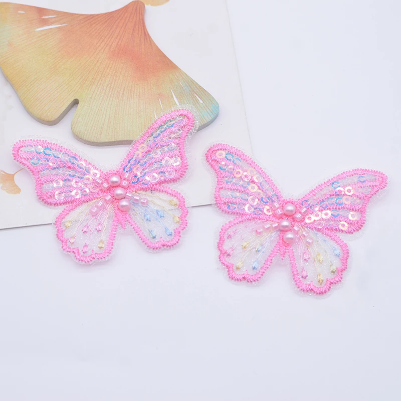 12 Stücke 62*48mm Exquisite Pailletten Gestickte Mesh Schmetterling für DIY Kopfbedeckungen Haarspangen Dekor Kleidung Hut Schuhe Nähen Patches – Detail 7