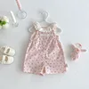 0-5Y Girl Doll Collar Vest Shirt Jumpsuit Set 2025 New Summer Baby Stylish Breathable Vests Children's Korean Floral Overalls