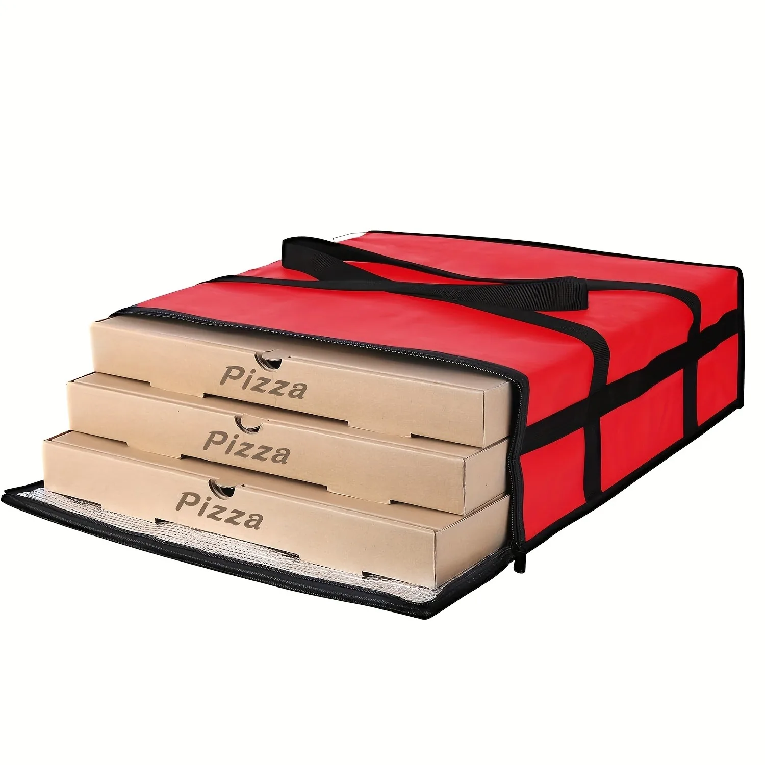 Pizza-Tragetasche, isolierte Tasche, robuste Tasche mit zwei Reißverschlüssen für Pizzerien, multifunktional, wiederverwendbar, für Lebensmittelgeschäfte – Detail 5