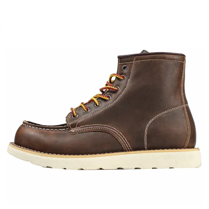 Men's Boots American Retro Tooling Boots Casual Crazy Horse Leather Vintage Man Lace Up Ankle