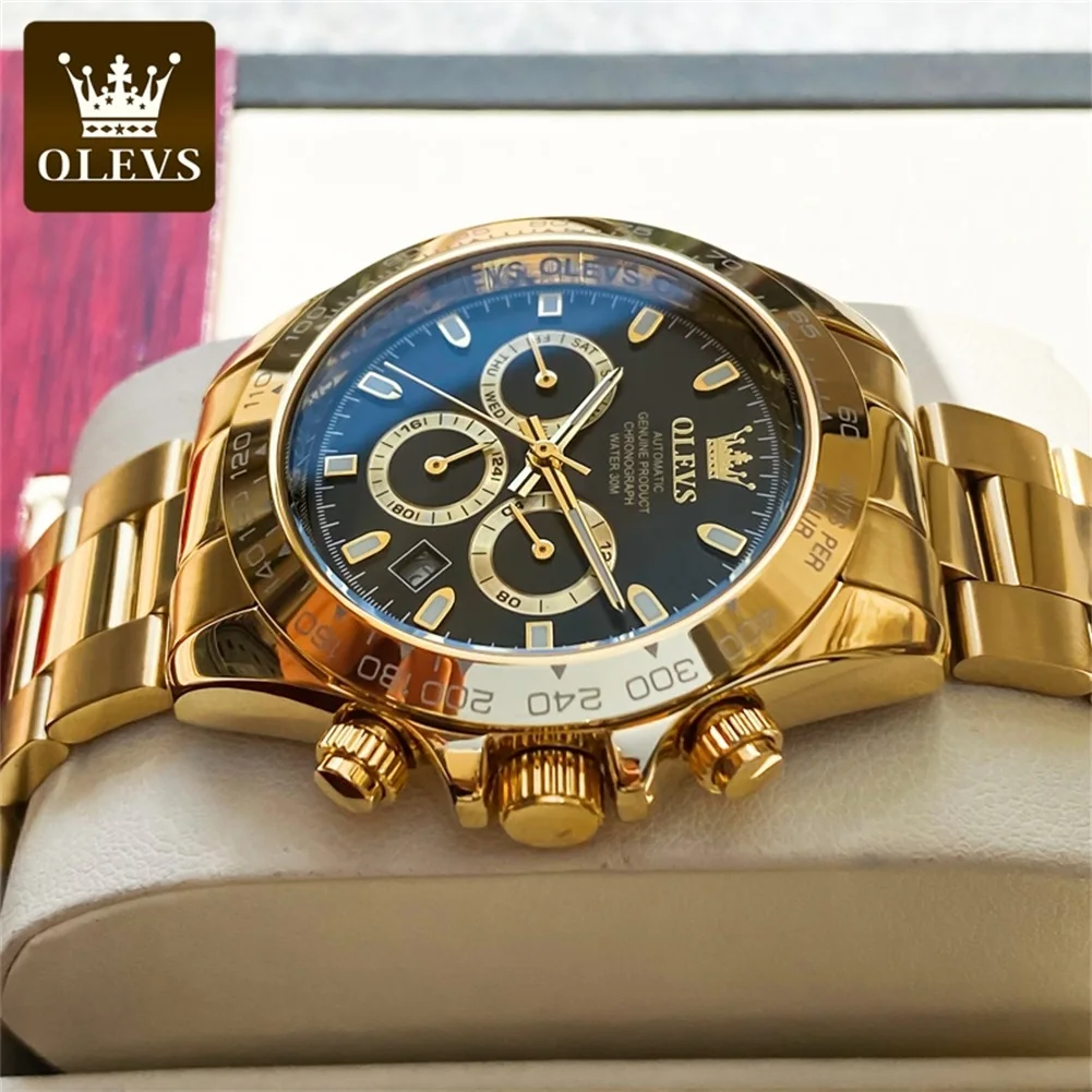 OLEVS 6638 Automatic Mechanical Watch For Men Week Calendar Display Fashion Man Wristwatch Top Brand Waterproof Original Watches