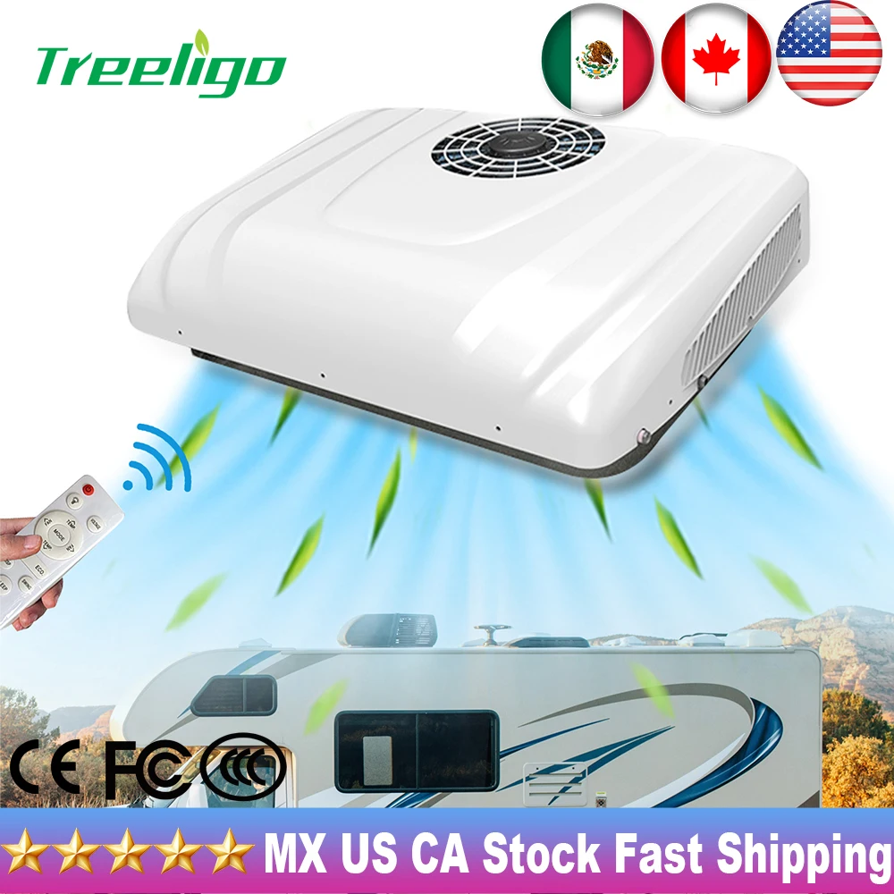 Treeligo 12V 13500BTU Cooling Car Electric Air Conditioner Universal Rooftop RV Air AC Unit for Truck Bus RV Camping Van