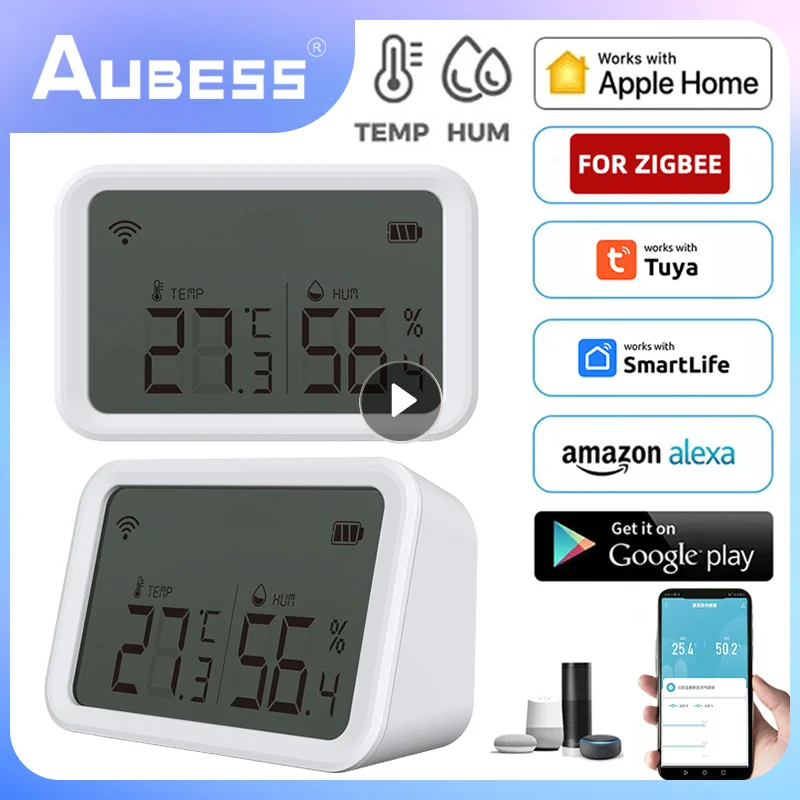 

Умный HomeKit Tuya и ZigBee датчик температуры и влажности, два в одном смарт-экран, датчик передачи, Alexa Google Smart Ho