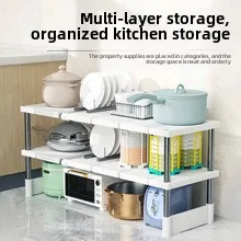 Stackable Cabinet Shelf Organizer, Space Saving Kitchen Counter Storage with Adjustable Pantry Shelves for No Assembly Required