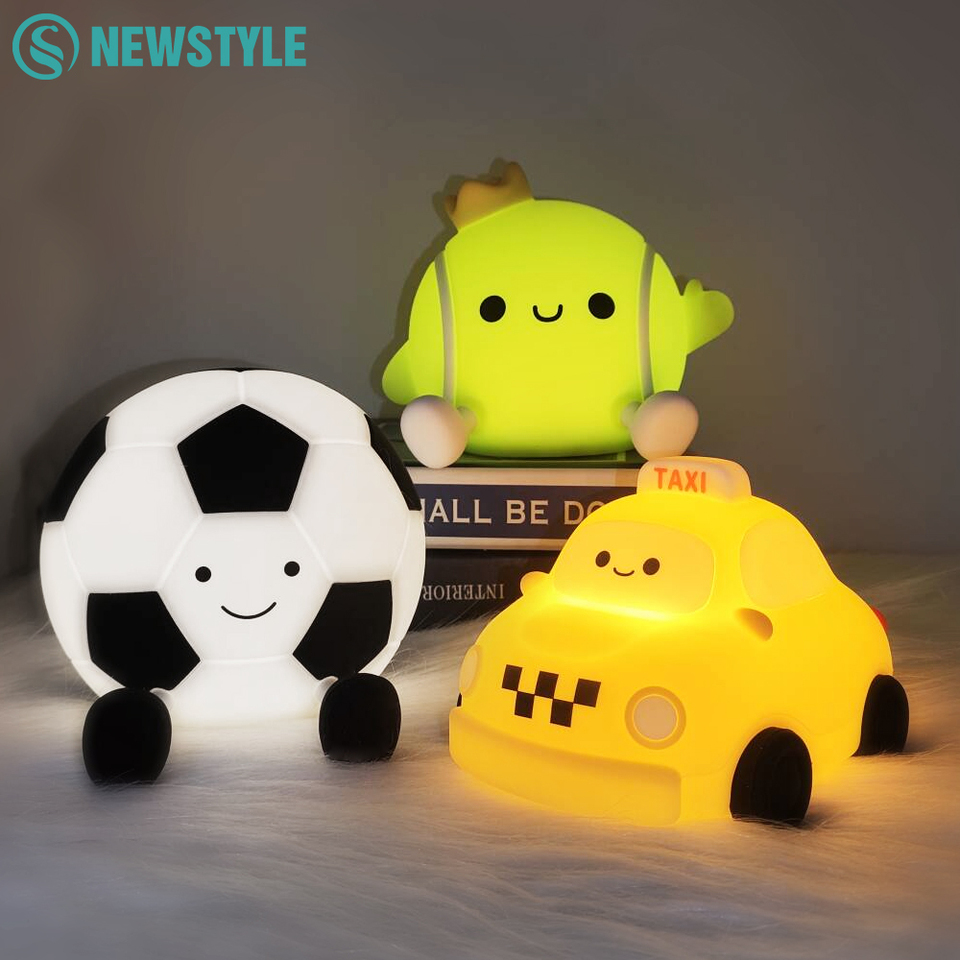 LED Tennis Night Light for Baby Nursery Toddler Fun Football Silicone Sleeping Light Rechargeable Bedside Touch Lamp For Room