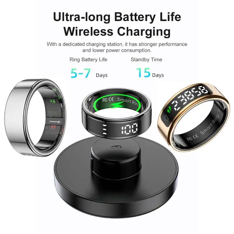 2025 New R11 Smart Ring Men Women LED Display Screen Heart Rate Blood ...