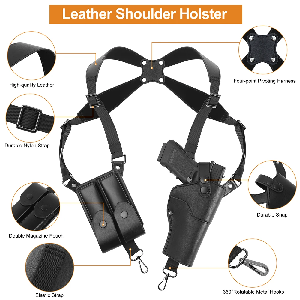Pistol Holster Tactical Shoulder Underarm Concealed Carry with Double Magazine Pouch for Glock 17/19 Sig Sauer P320