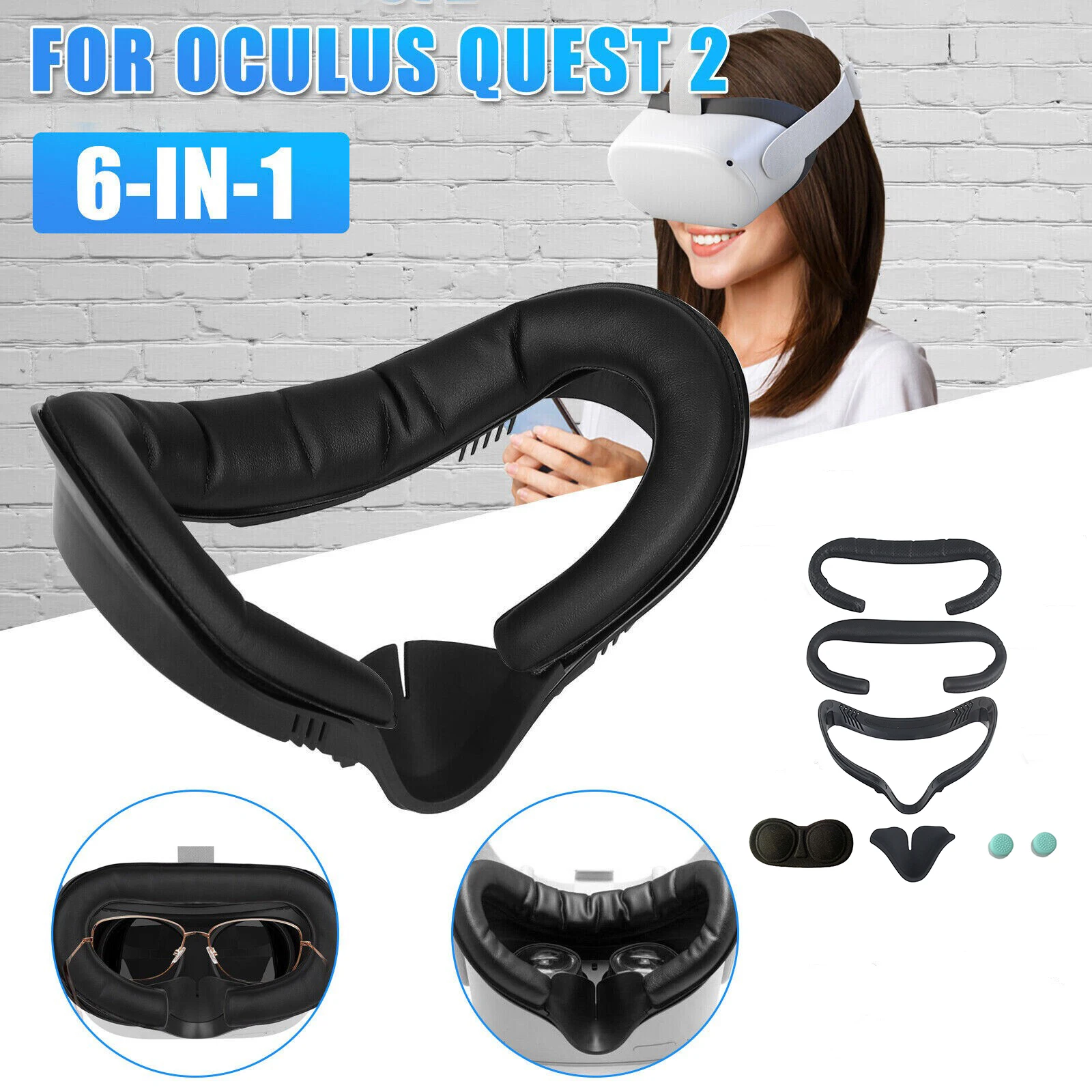 

6PCS/Set VR Headset Eye Cover & Lens Protector & Face Pad for Oculus Quest 2