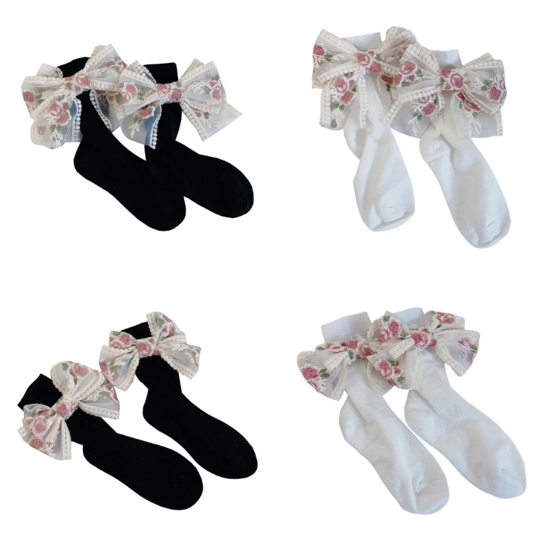 

Womens Calf Socks Spring And Autumn Campus Style Socks Bowknot Knee High Sock T8NB