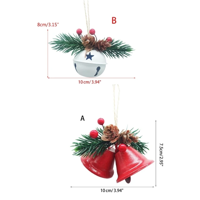 6 pçs vermelho branco verde natal jingle bell ornamentos, fontes