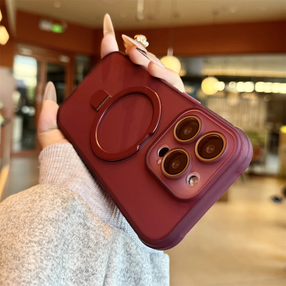 Luxury Matte Translucent Magnetic Ring Stand Phone Case with Lens Protection and Shockproof Design