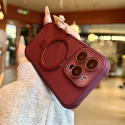Luxury Matte Translucent Magnetic Ring Stand Phone Case with Lens Protection and Shockproof Design - iPhone 12 (Wine Red)
