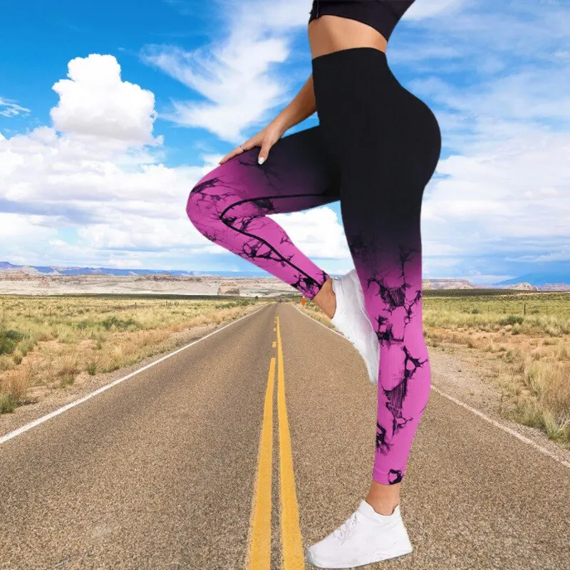 New Seamless Tie Dye Gradient Tights Women's High Waist Hip Lift Yoga  Pants, Fashion Tight Elastic Fitness Pants Sports Pants