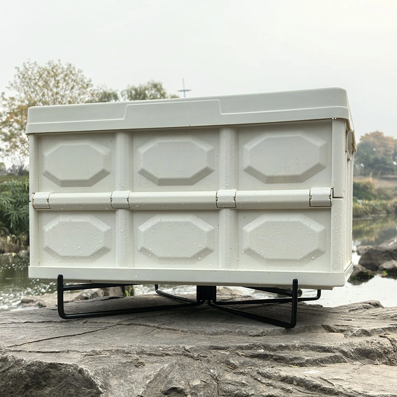 Camping Foldable Fridge Ice Box Stand Cooler Support Base Iron Anti-Slip Picnic BBQ Bucket Bracket for Camping Fishing Outdoor