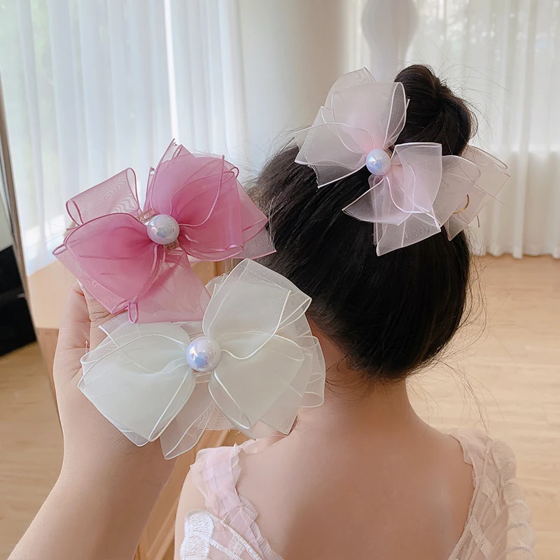 

New High Ponytail Fixed Hair Clip Pearl Bows Acrylic Claw Clip for Children Lazy Hairpin Girls Fluffy Head Hair Accessories