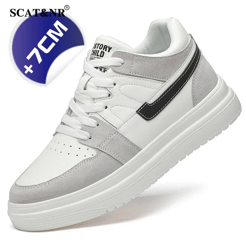 Spring men flats/7cm elevator shoes casual sneakers cow casual leather designer shoes height increase taller comfortable