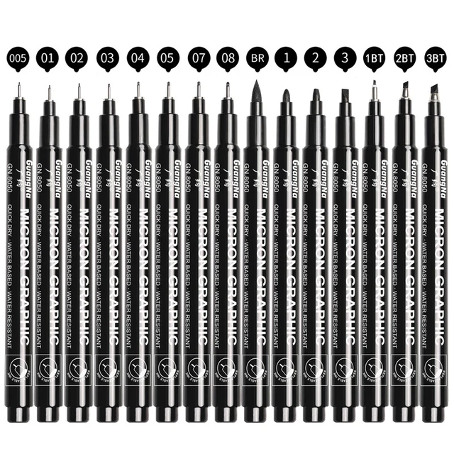 Professional drawing fine line pen set, color micron pen, black  high-quality fine line pen, used for comic drawing art signature creation.