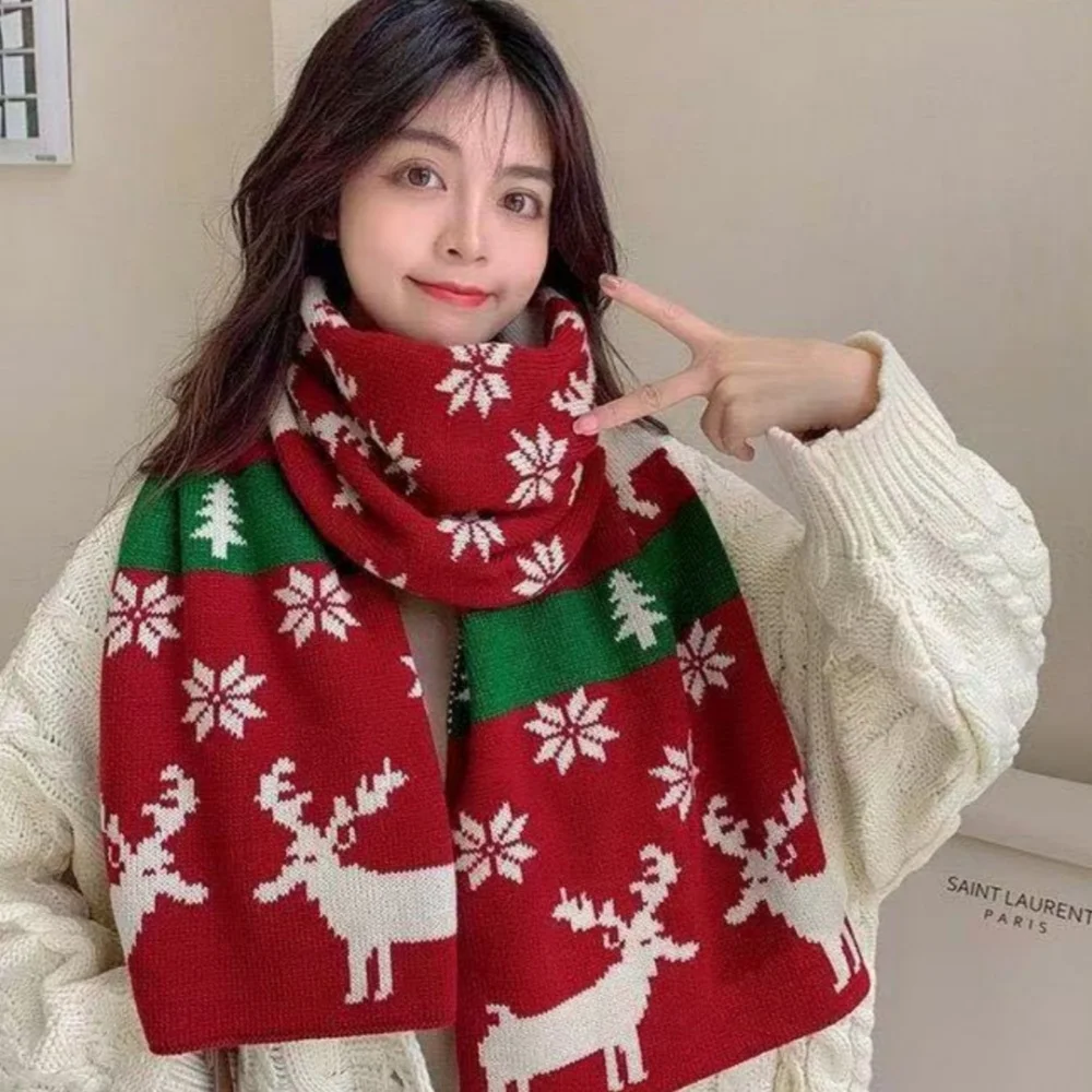 Christmas Tree Red Knitted Scarf Women'S Match Christmas Gift Autumn And Winter Warm Neck Protection Scarf Green Scarf 2026