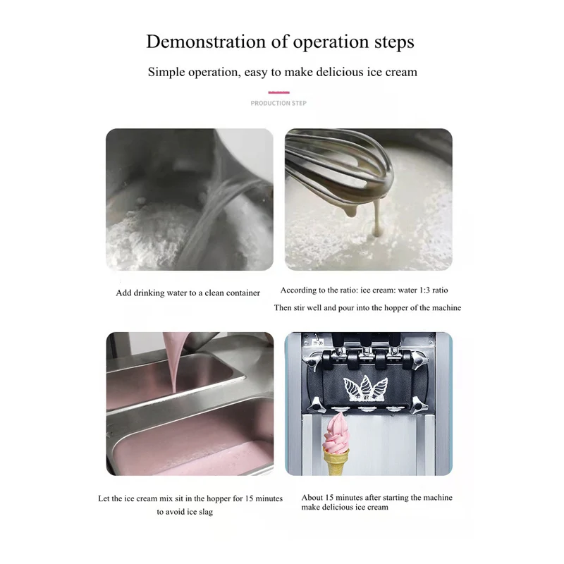 Commercial Ice Cream Machine 18-28 L/H Yield 1850W 3-Flavor Countertop Soft Serve Ice Cream Maker Stainless Steel Cylinder 6