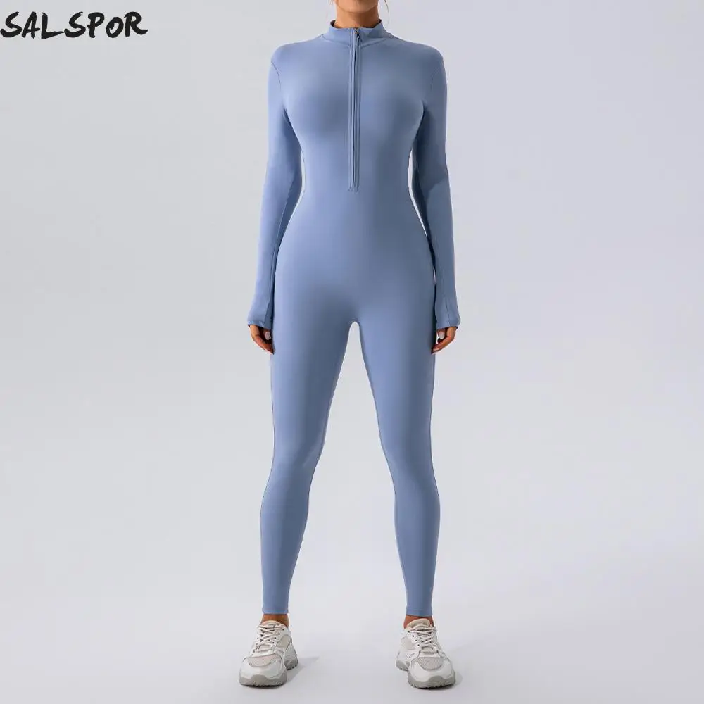 

SALSPOR Women's Yoga Jumpsuit Zippered Naked Feeling Sports Bodysuit Long-Sleeved Workout Romper 1PCS Fitness Outfit Gym Wear