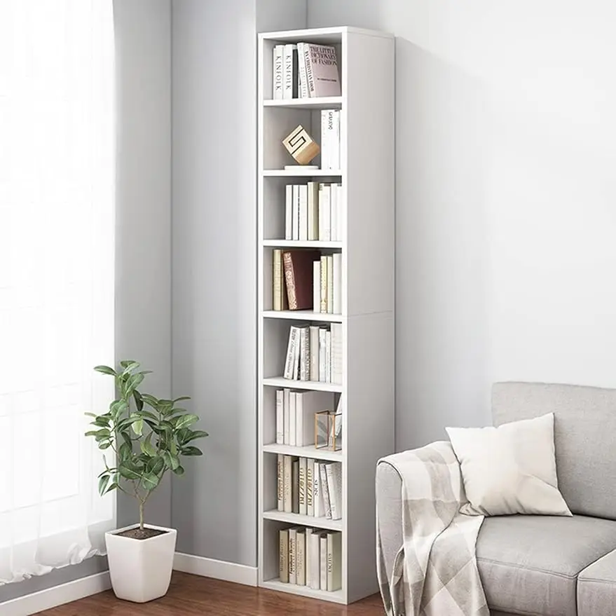 

IOTXY Small Narrow Corner Bookcase - 71 Inches Tall Gap Freestanding Storage Cabinet 8 Lattices Open Shelves Tower Rack