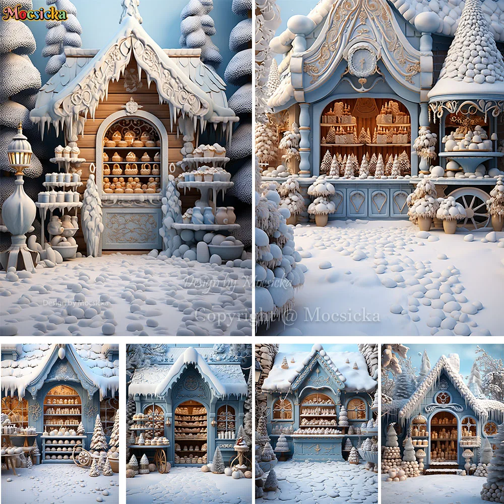 

Mocsicka Blue Christmas Background Snowy Dessert Shop Winter Snow Fairy Wonderland Backdrop Photography Baby Family Photo Studio