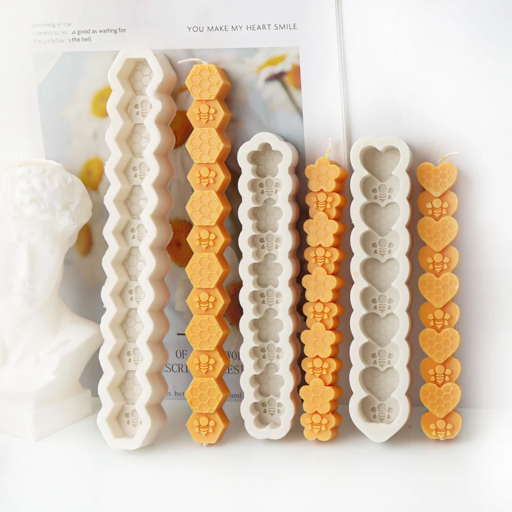 Bee Honeycomb Candle Molds Beehive Silicone Mould Pillar Heart Flower Hexagon Wax Making Handcraft Ornament