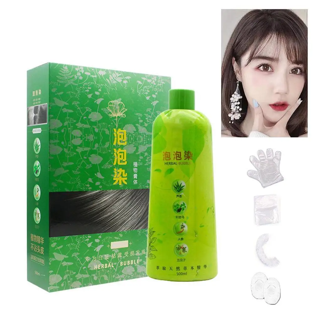 500ml Pure Plant Extract For Grey Hair Color Bubble Dye Bubble Hair Dye Plant Bubble Hair Dye Shampoo For Lazy Hair Care Hot