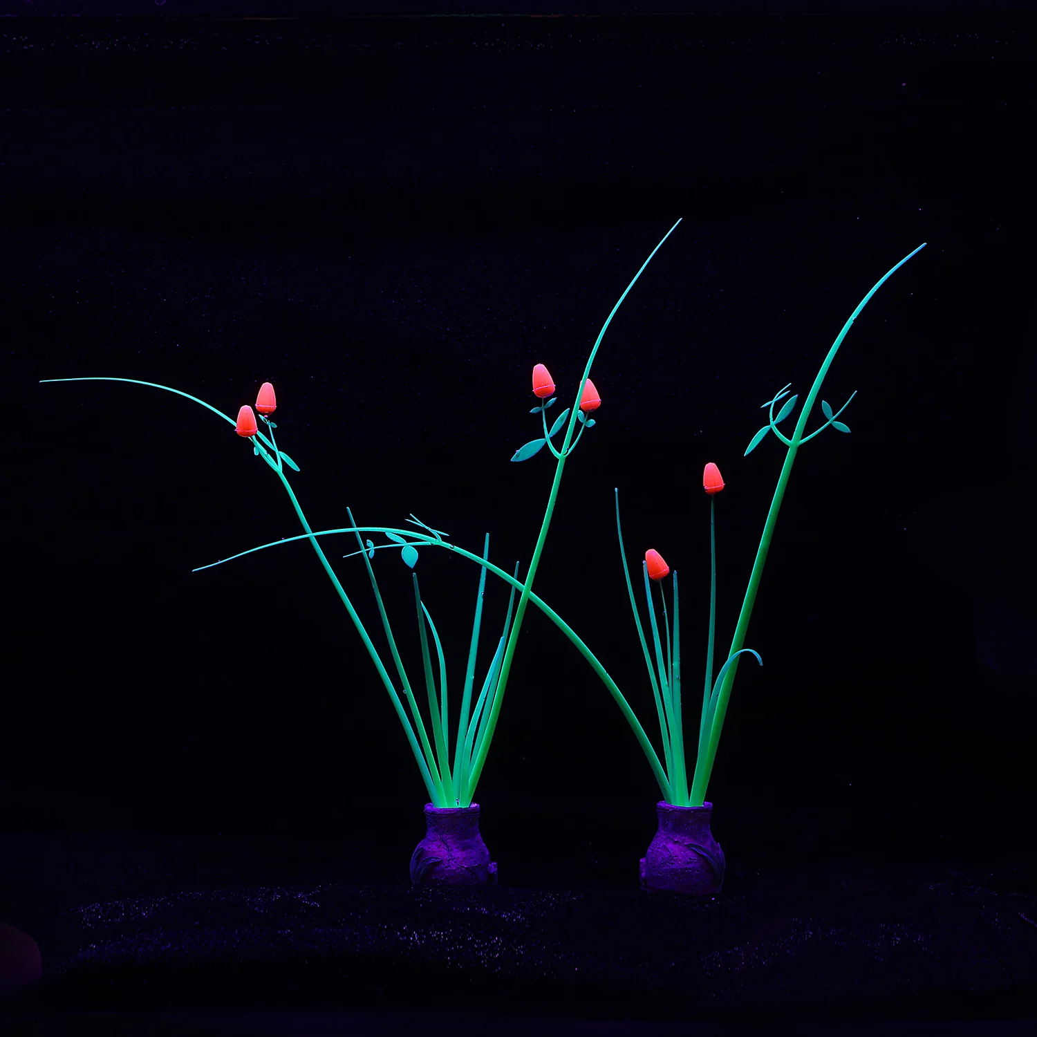 Glow in Dark Coral Orchid Flower Fluorescent Silicone Aquarium Decor Fish Tank Ornament for Freshwater & Saltwater