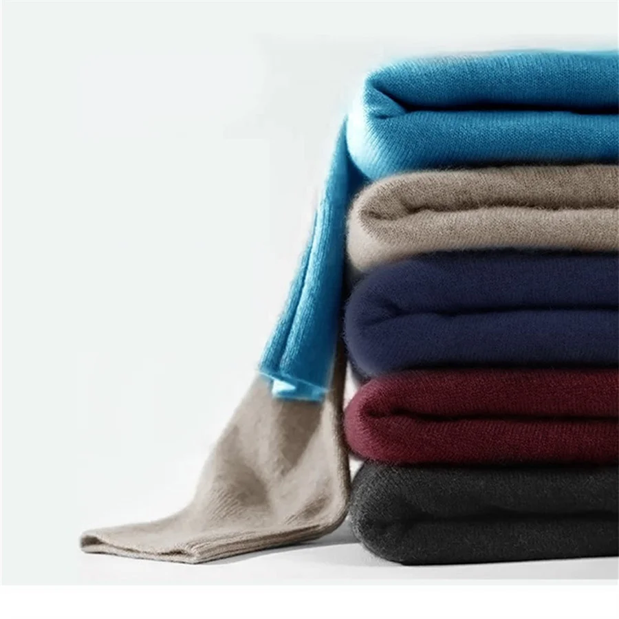 Men\'s Mock Neck 100% Woolen Sweater Autumn Winter Soft Cashmere Knitwear Men Pullover Knitted Warm Sweaters Solid Slim Tops
