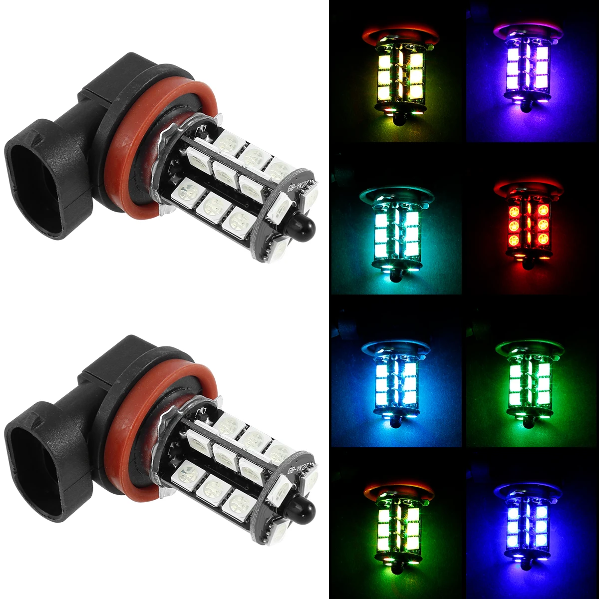 2PcsH8H11CarFogLights27LEDRGBFogLightBulbs4ModesColorful