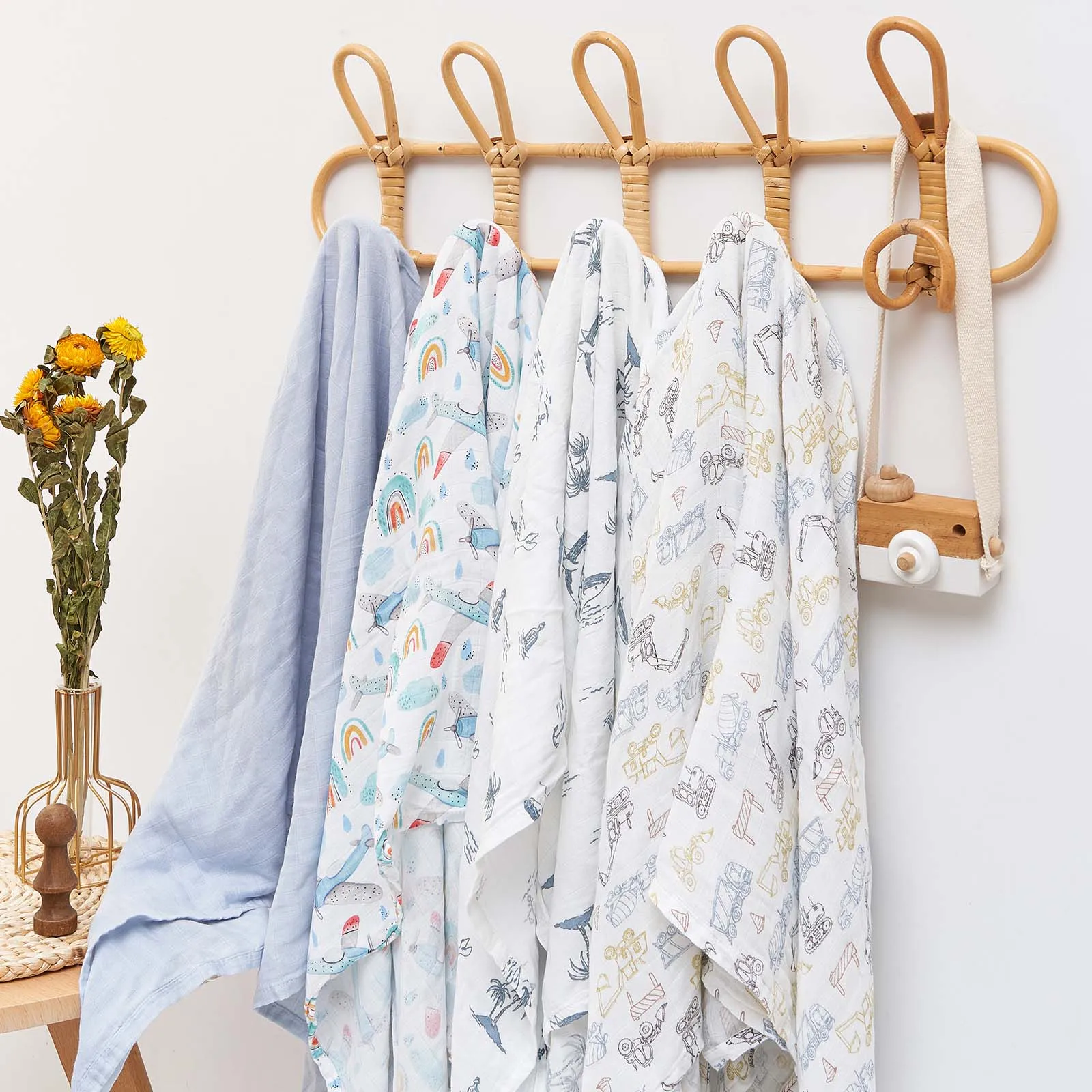 HappyFlute 120*110CM Digital Plain Bamboo Cotton 2Layer Comfortable Muslin Swaddle High Quality Wrap For Newborn Baby 4
