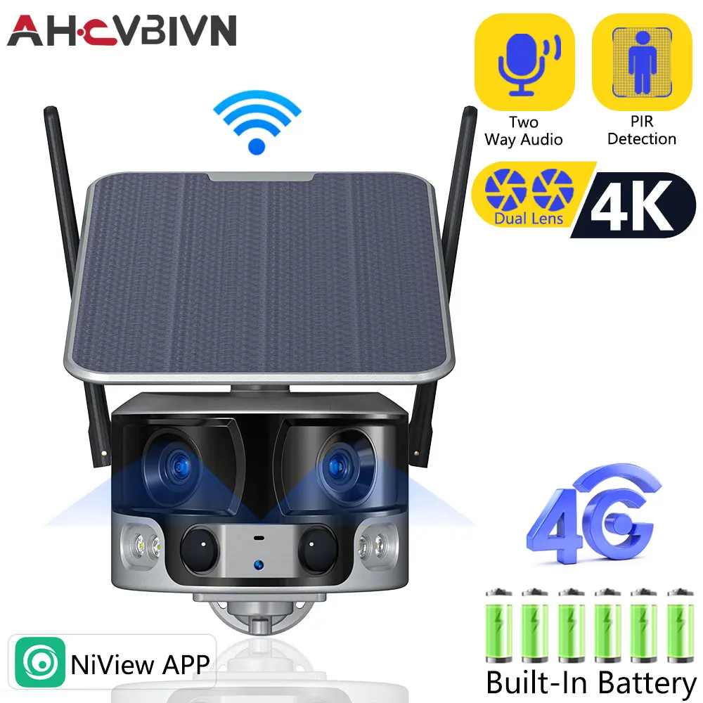 

4K 8MP 4G Solar Camera Outdoor WIFI Camera 180° Ultra Wide View Angle Dual Lens PIR Human Detection Security Camera Solar Camera