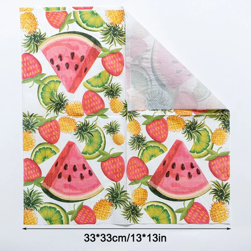 33cm 2-Ply Watermelon Pineapple Lemon Fruit Printed Napkins Party Decoration Flower Paper Napkins Butterfly Bart Paper 20pcs/Pac